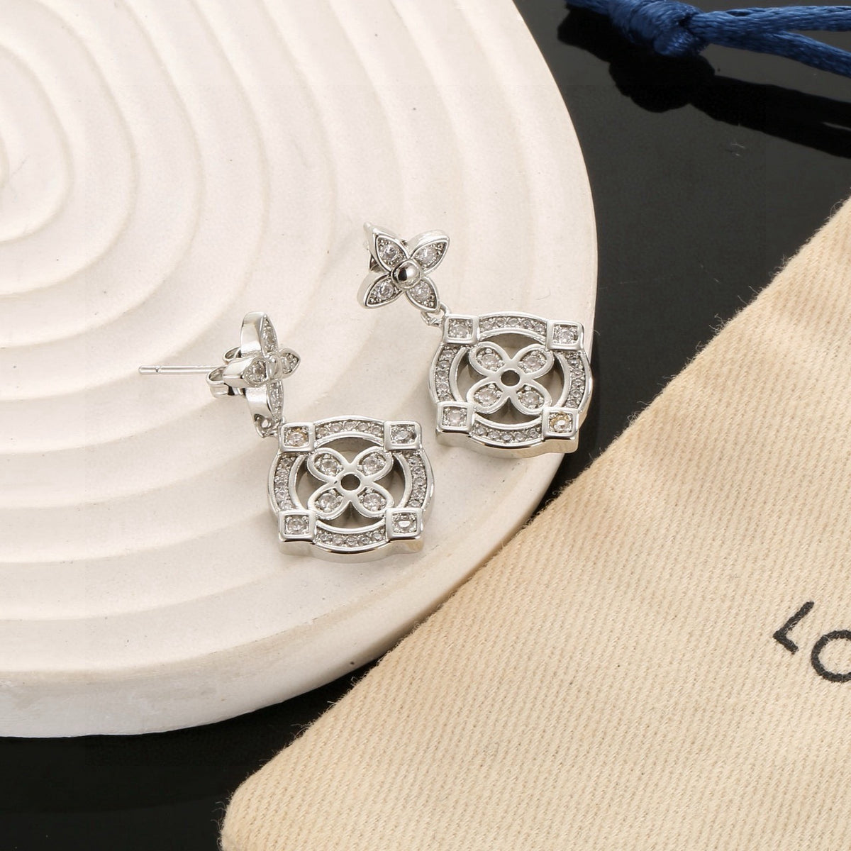 Floral Stud Earrings in Polished Metal-Tone – Design 002 close-up detail