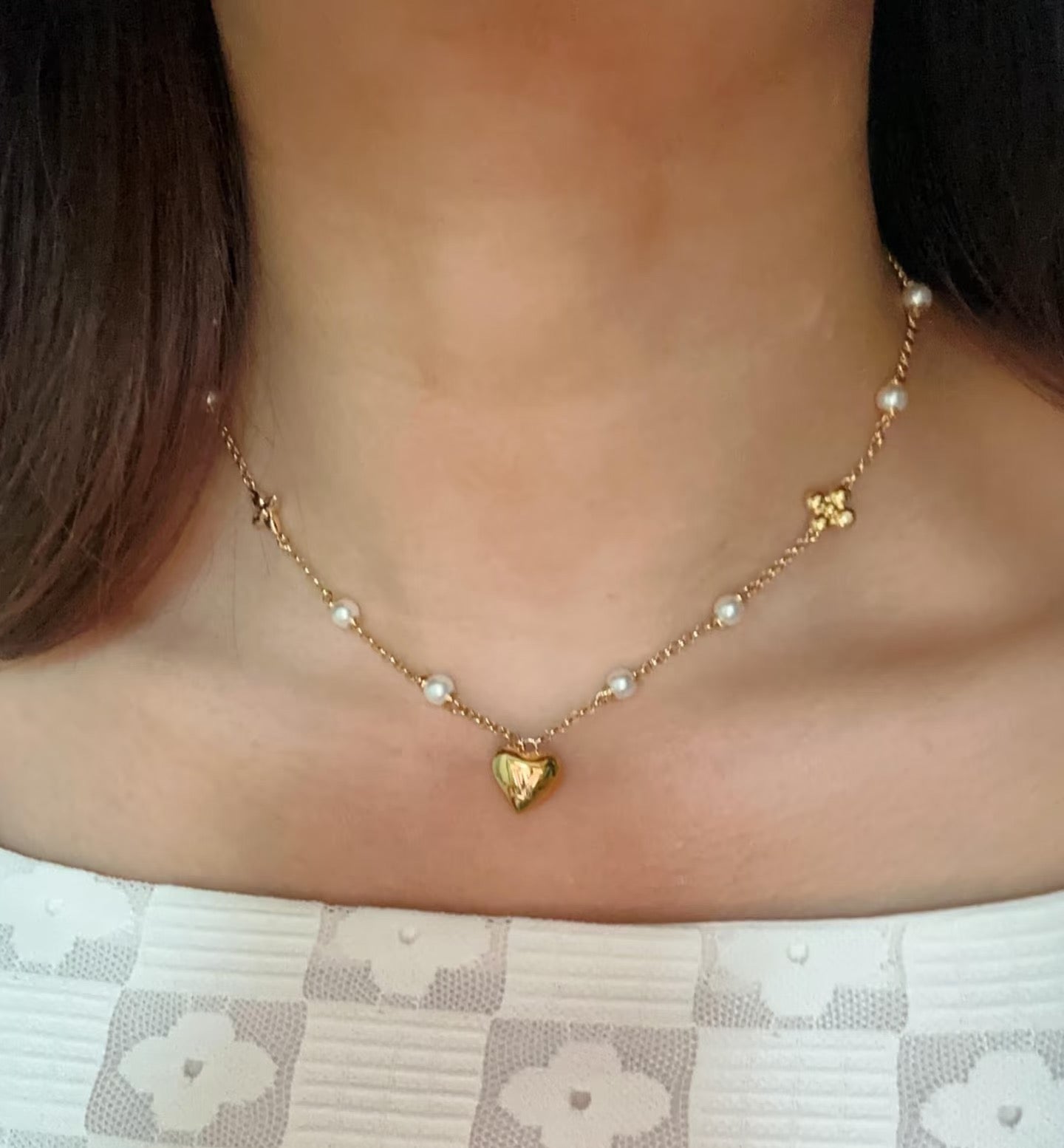 Letter Emblem Pendant Necklace in Polished Metal-Tone – Design 028 front product view