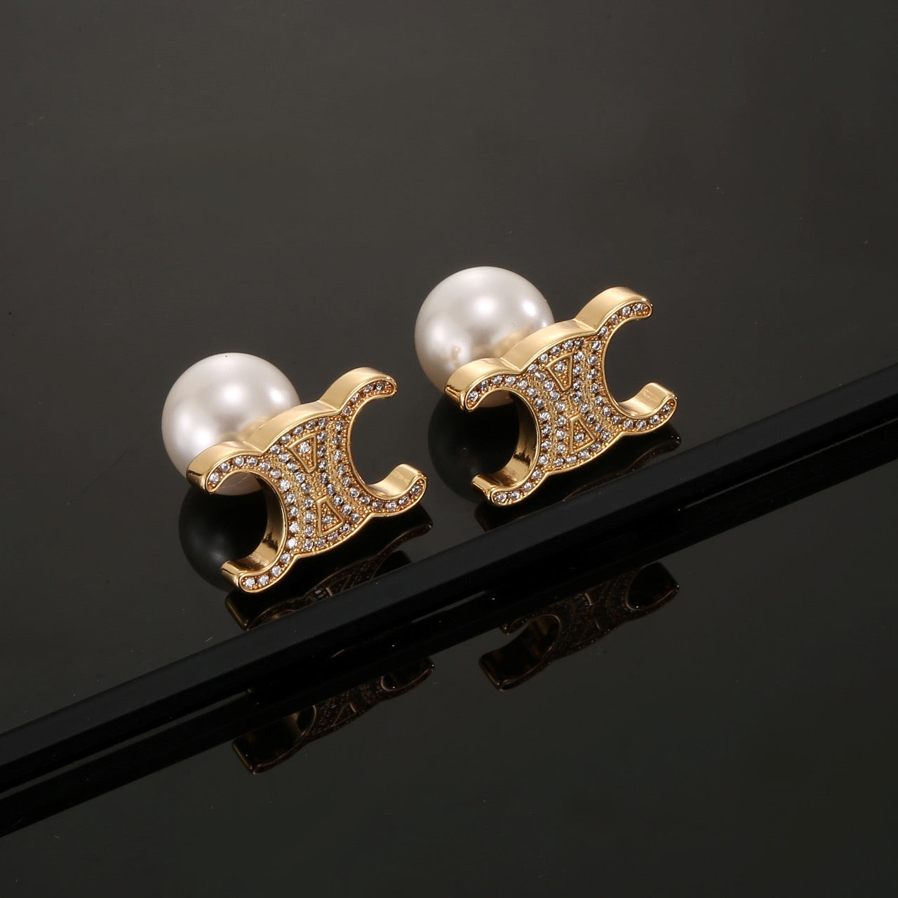 Signature Emblem Stud Earrings in Gold-Tone – Design 01 main product view