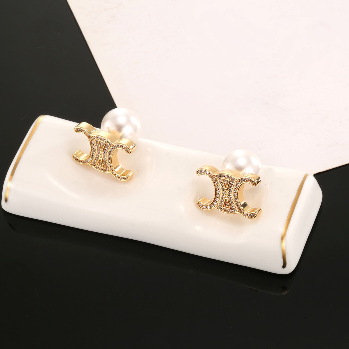Signature Emblem Stud Earrings in Gold-Tone – Design 01 detail view