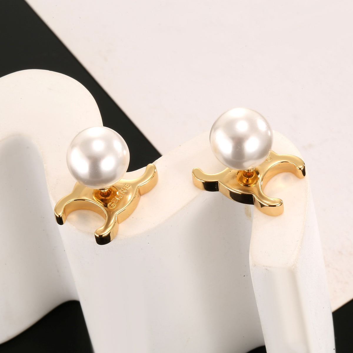 Signature Emblem Stud Earrings in Gold-Tone – Design 09 side detail