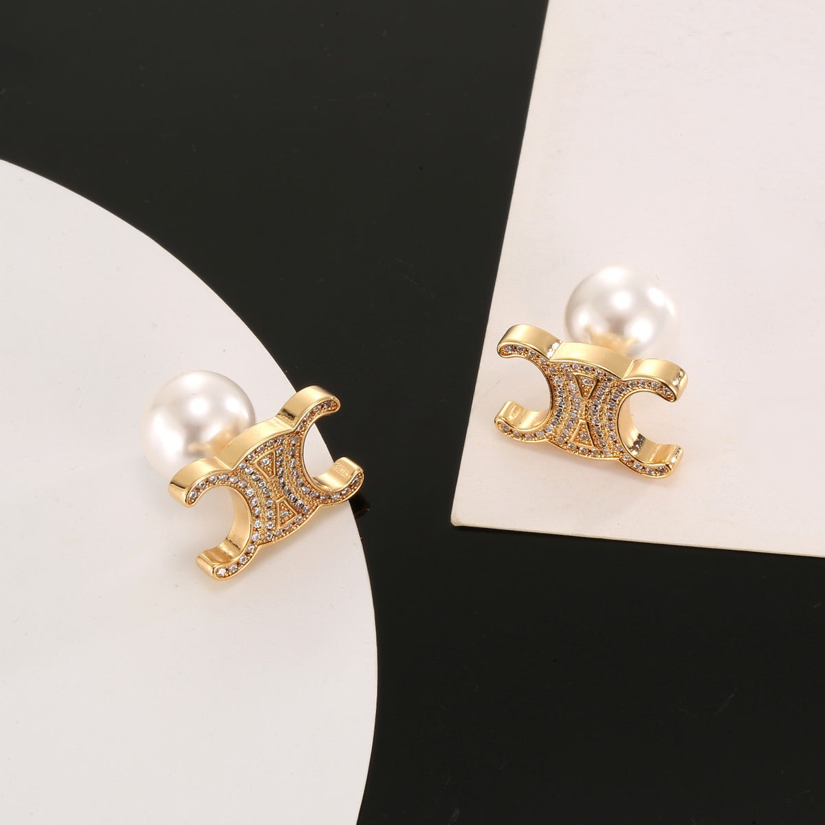Signature Emblem Stud Earrings in Gold-Tone – Design 01 front view