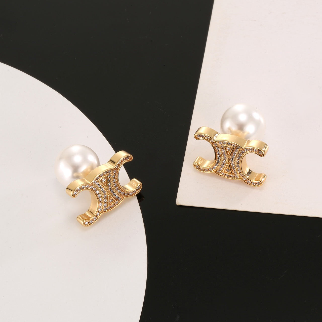 Signature Emblem Stud Earrings in Gold-Tone – Design 01 front view