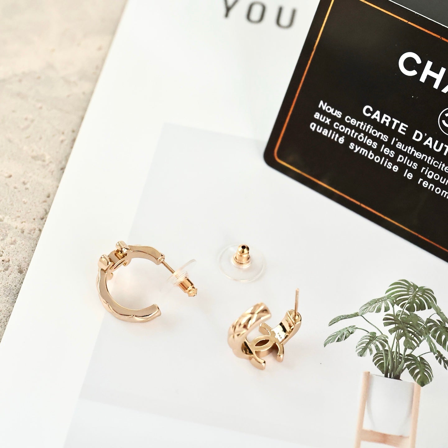 Double-C Emblem Statement Earrings in Polished Metal-Tone – Design 049 detail view