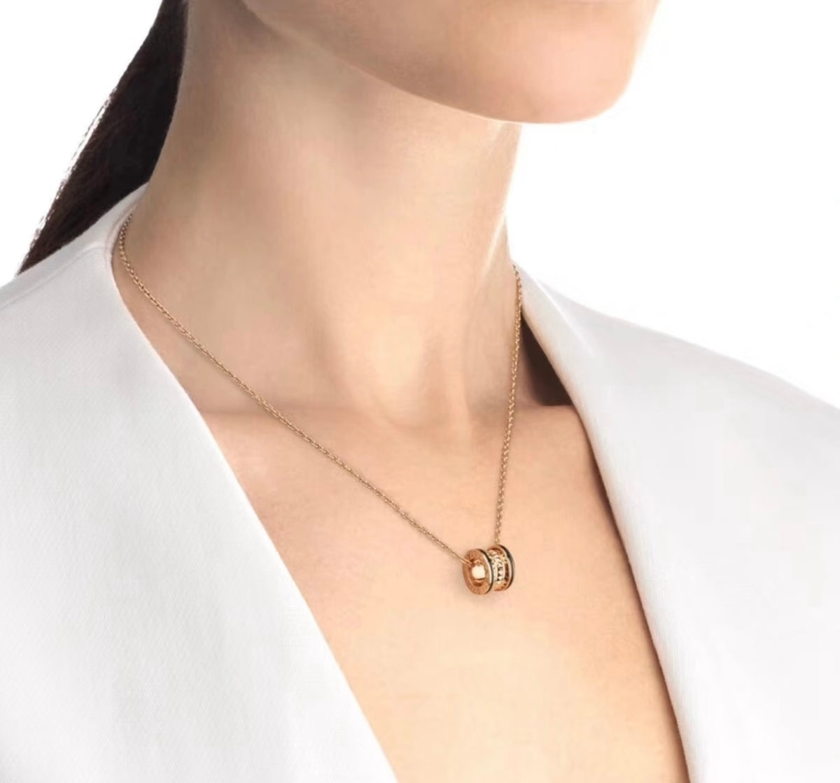 Geometric Emblem Pendant Necklace in Gold-Tone – Design 007 side detail