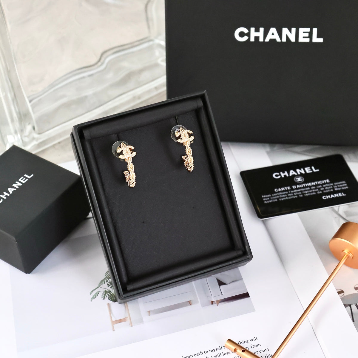 Double-C Emblem Statement Earrings in Polished Metal-Tone – Design 051 styled product view