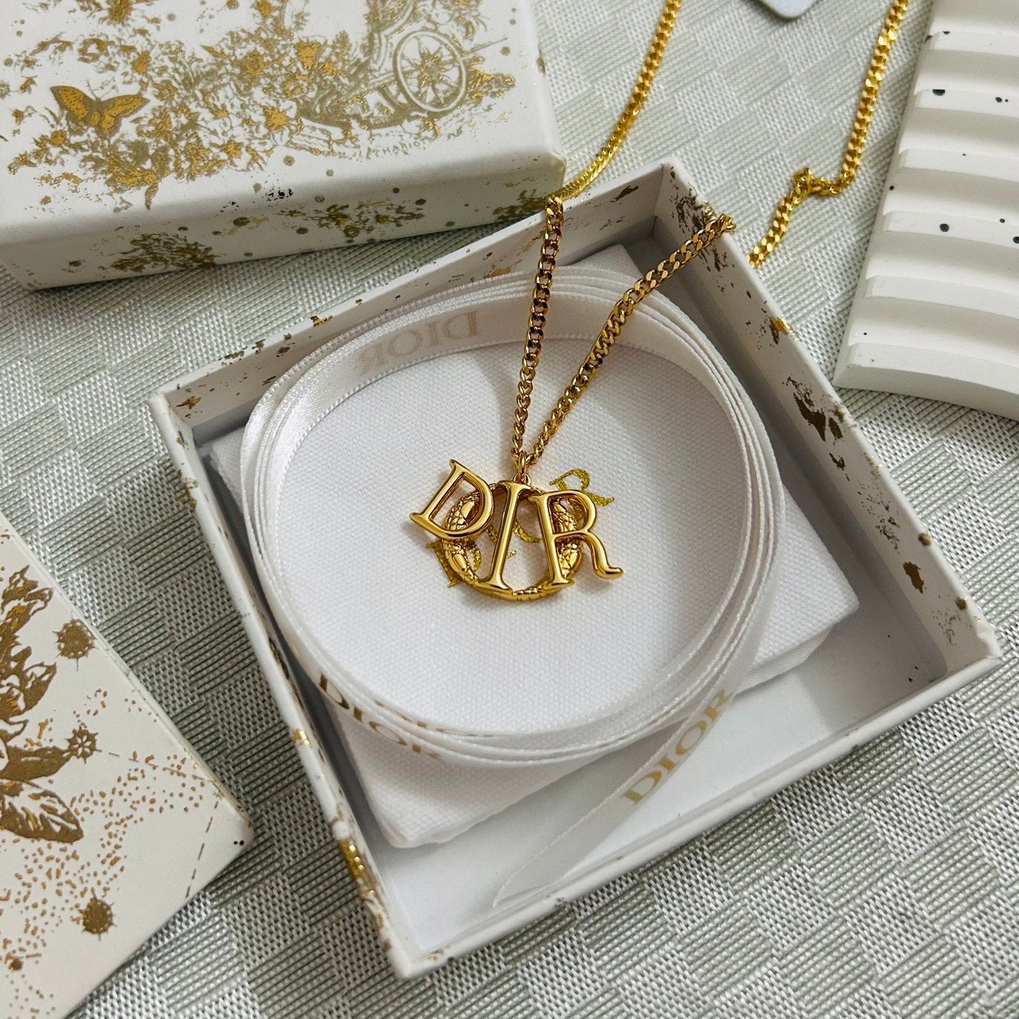 Graphic Letter Motif Pendant Necklace in Polished Metal-Tone – Design 024 styled view