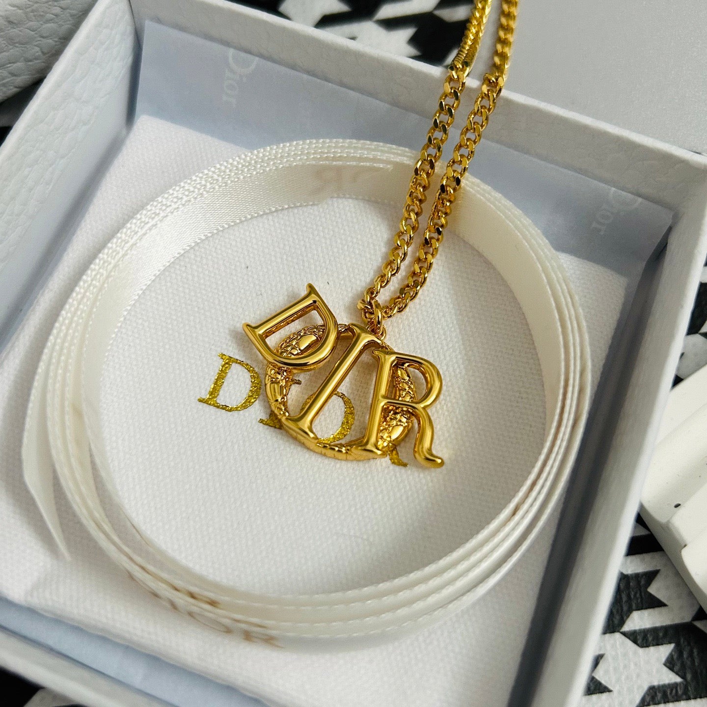 Graphic Letter Motif Pendant Necklace in Polished Metal-Tone – Design 024 main product view
