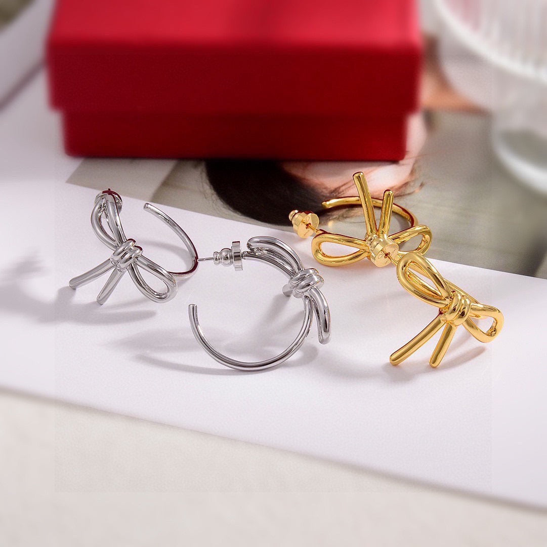 Bow Stud Earrings in Polished Metal-Tone – Design 02 main product view