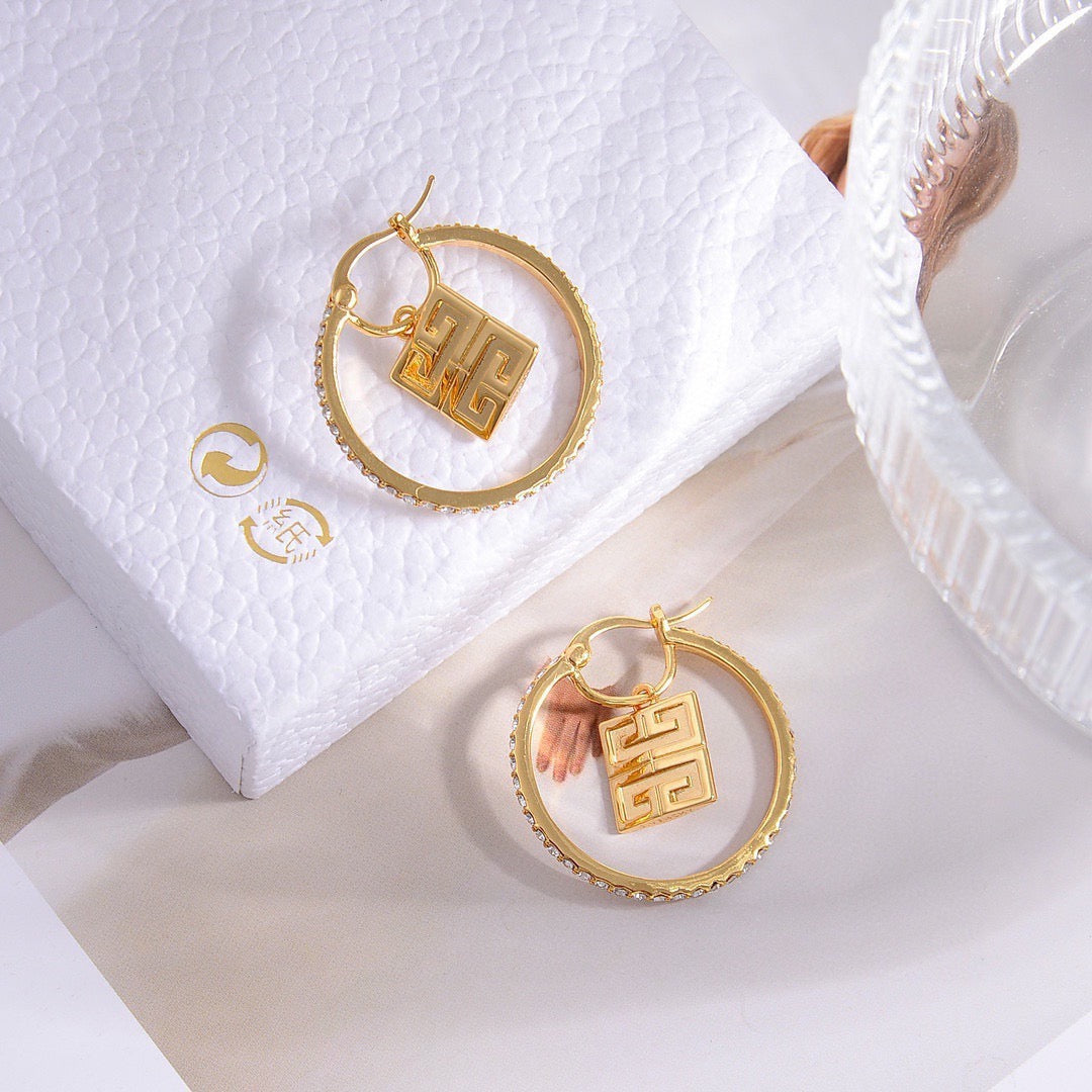 Signature Emblem Statement Earrings in Polished Metal-Tone – Design 043 detail view