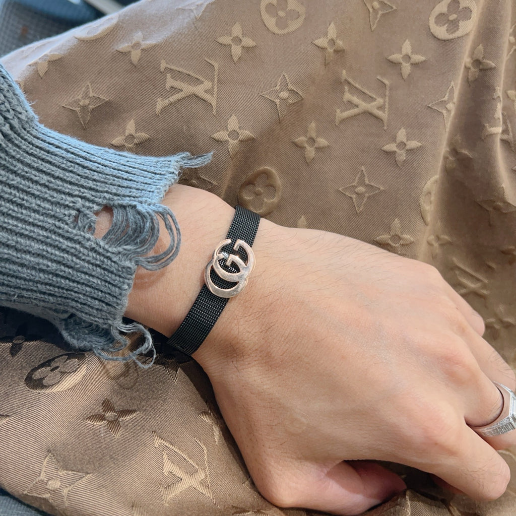 Geometric Emblem Bracelet in Polished Metal-Tone – Design 026 styled product view