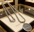 Double-G Emblem Pendant Necklace in Polished Metal-Tone – Design 062 main product view