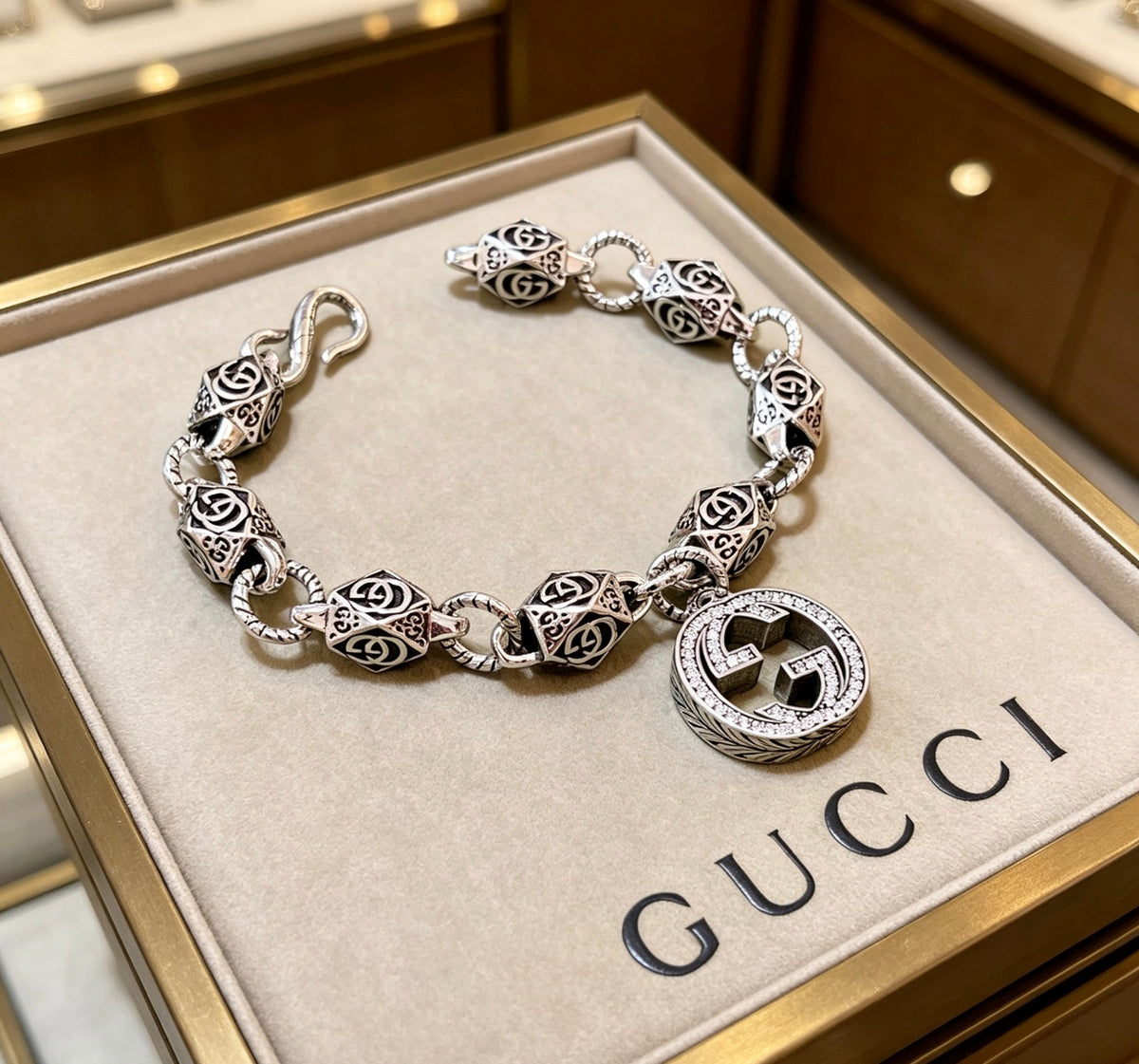 Geometric Emblem Bracelet in Polished Metal-Tone – Design 091 main product view