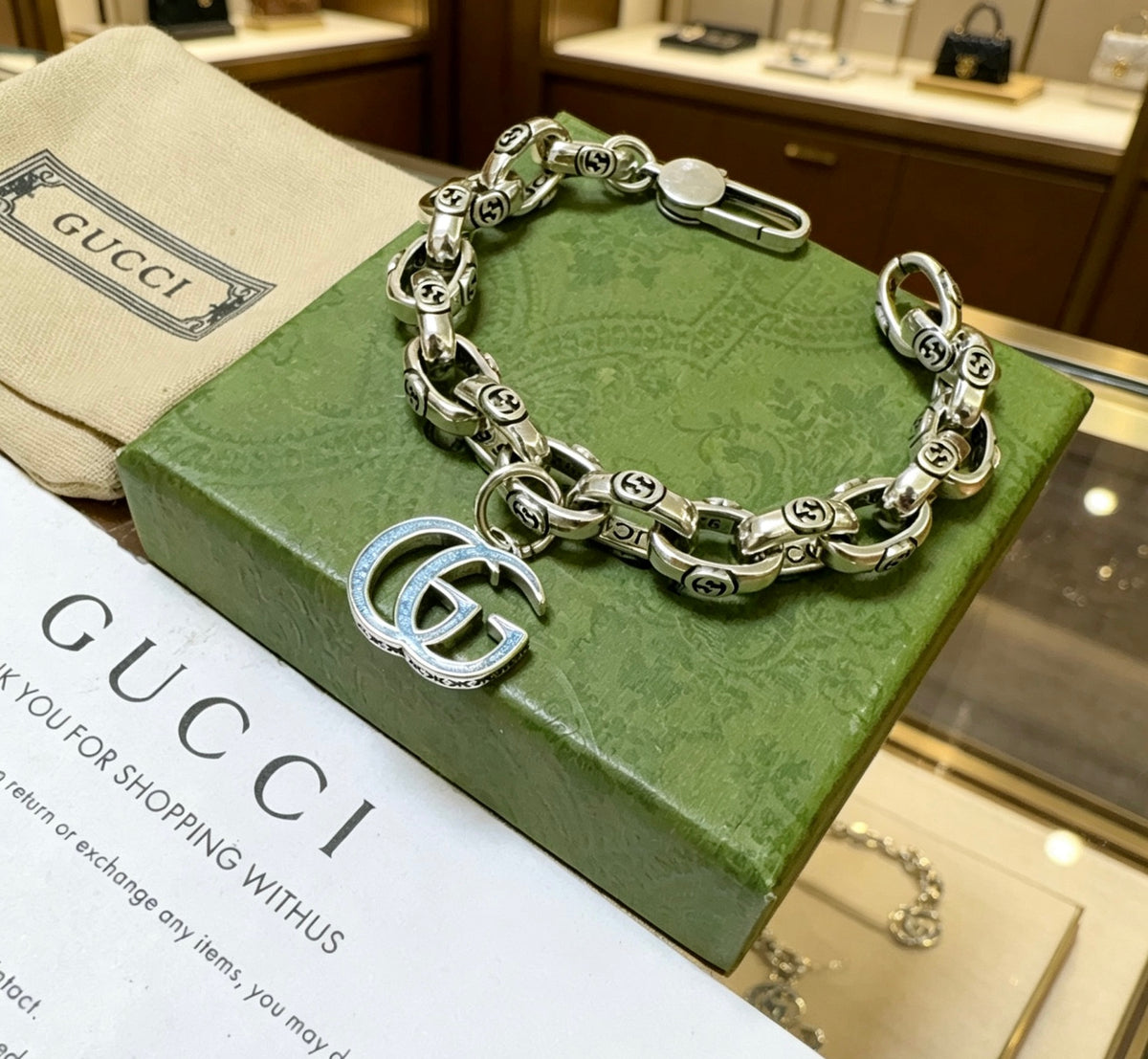 Geometric Emblem Bracelet in Polished Metal-Tone – Design 023 side detail