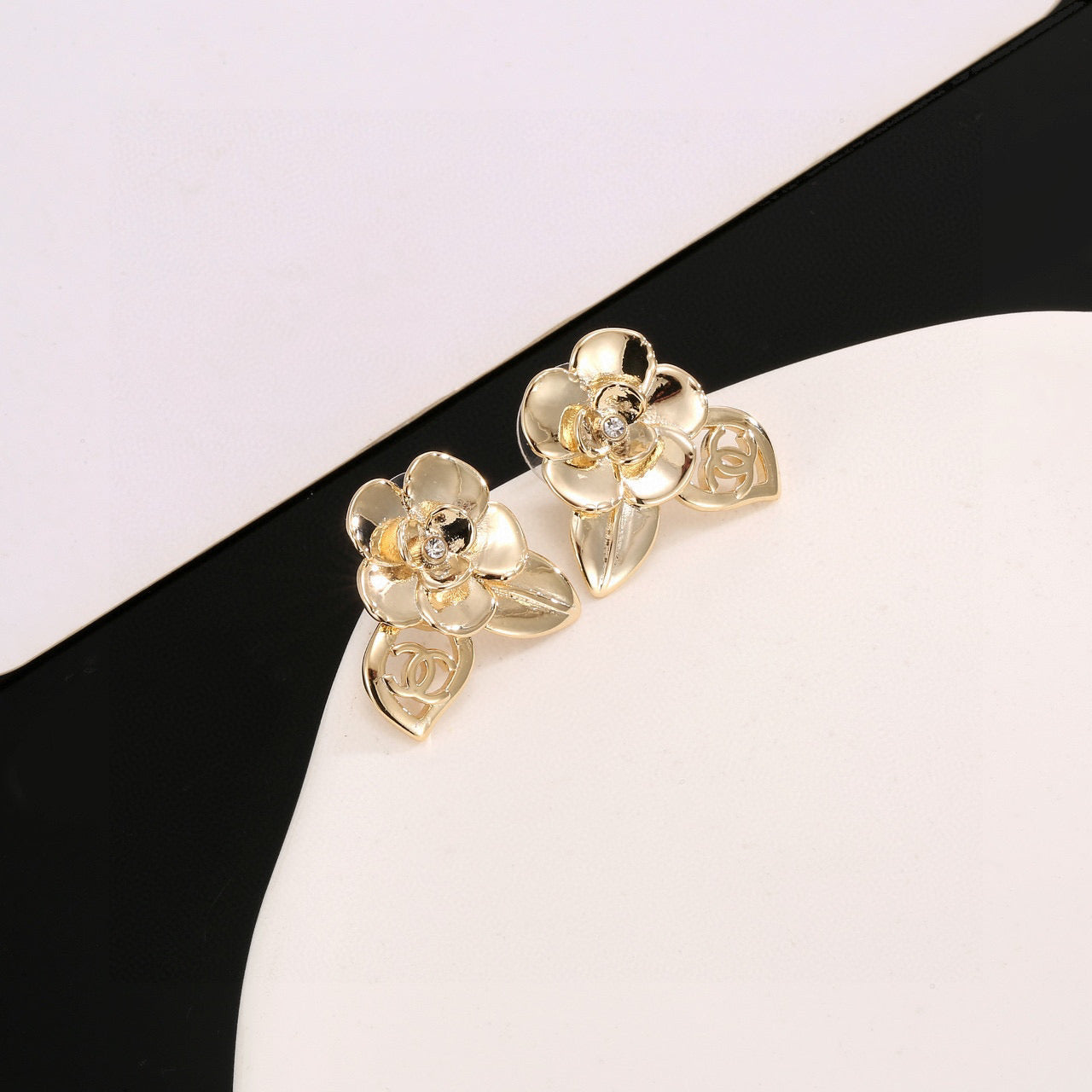 Camellia Stud Earrings in Gold-Tone – Camellia Detail – Design 009 main product view