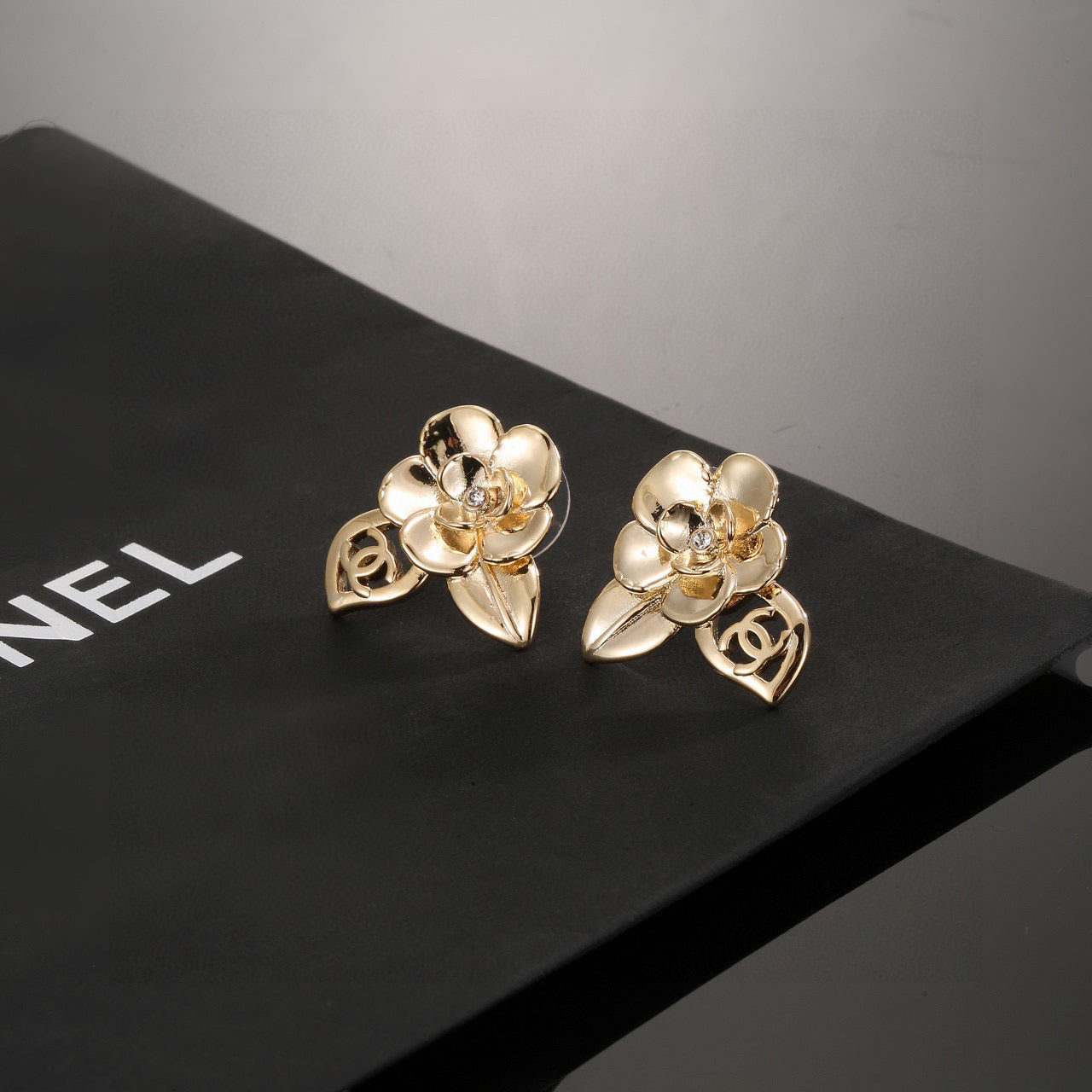 Camellia Stud Earrings in Gold-Tone – Camellia Detail – Design 009 detail view
