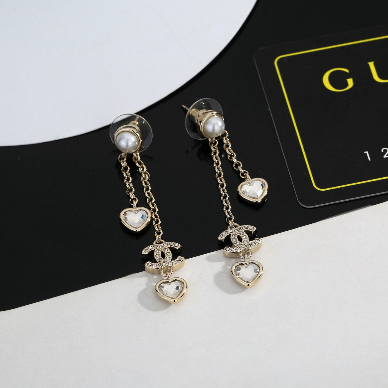 Signature Emblem Stud Earrings in Gold-Tone – Design 022 front product view