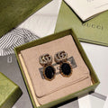 Double-G Emblem Stud Earrings in Black-Tone – Black Detail main product view