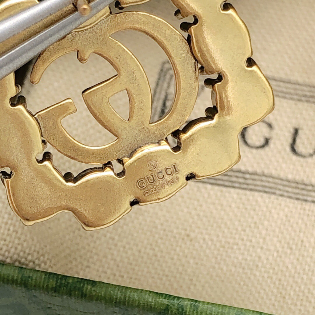 Double-G Emblem Stud Earrings in Polished Metal-Tone – Vintage Detail – Design 008 styled product view
