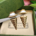 Double-G Emblem Stud Earrings in Polished Metal-Tone – Vintage Detail – Design 007 main product view