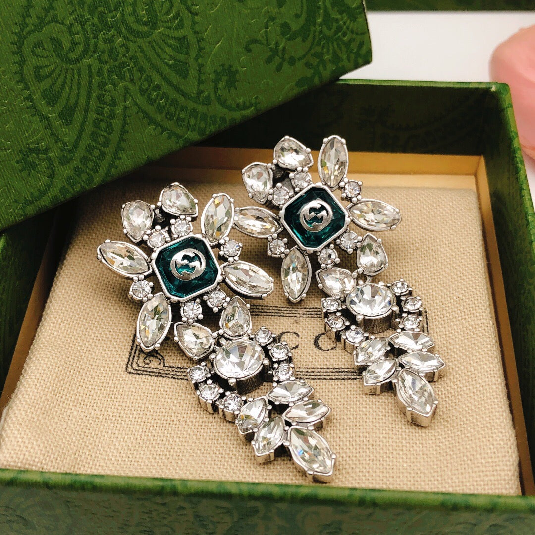 Geometric Emblem Stud Earrings in Polished Metal-Tone – Vintage Detail – Design 002 styled product view
