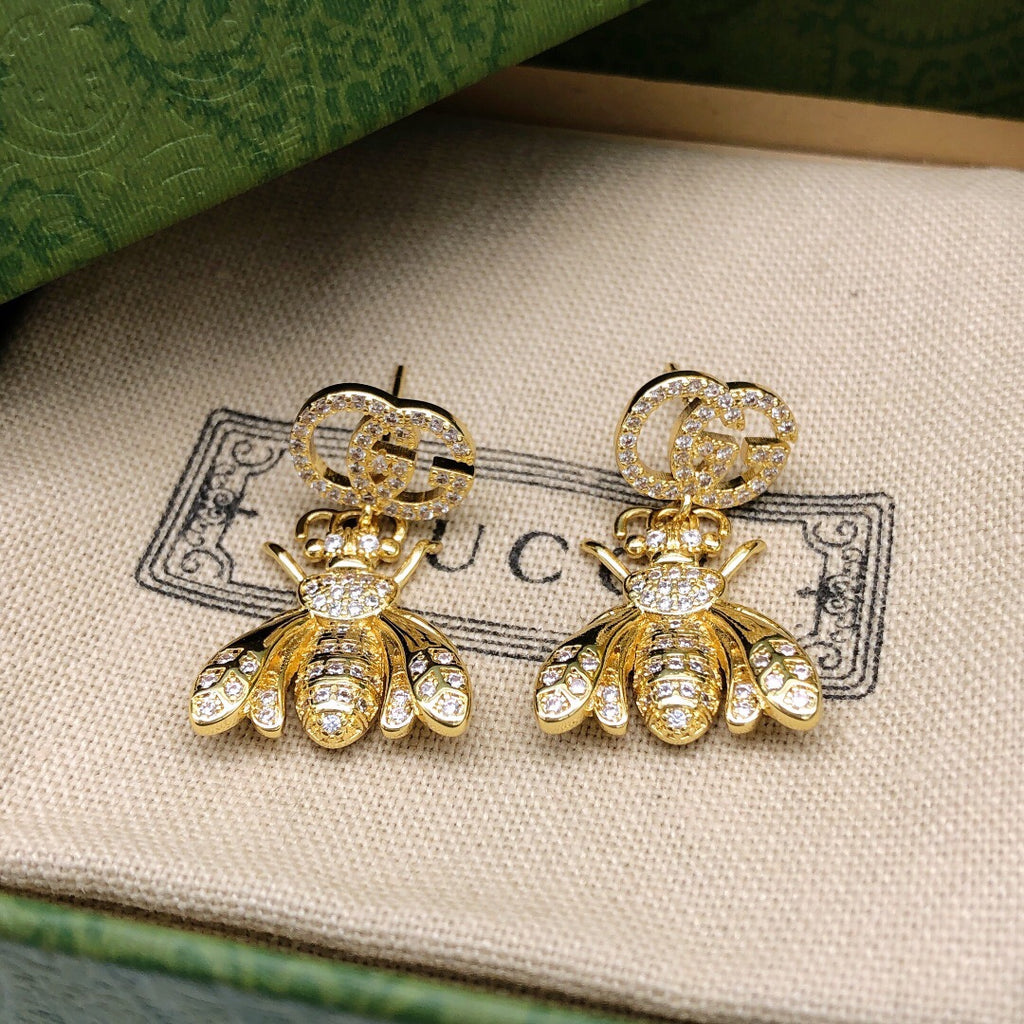 Bee Statement Earrings in Polished Metal-Tone – Bee Detail – Design 002 side detail