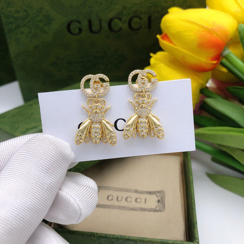 Bee Statement Earrings in Polished Metal-Tone – Bee Detail front product view
