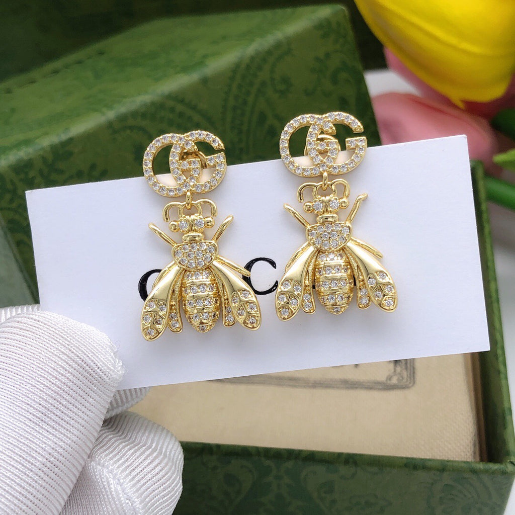 Bee Statement Earrings in Polished Metal-Tone – Bee Detail – Design 002 main product view