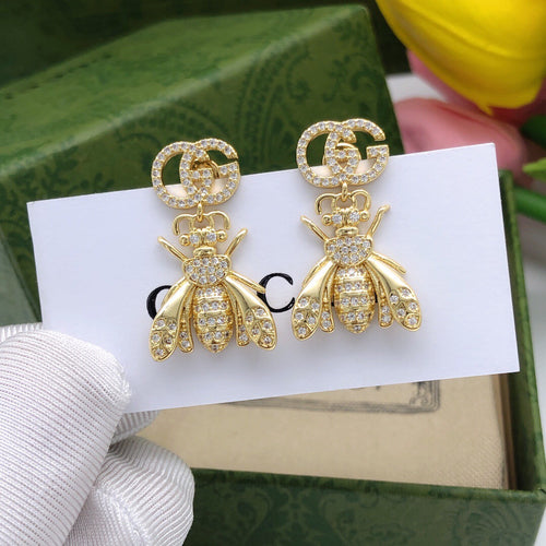 Bee Statement Earrings in Polished Metal-Tone – Bee Detail – Design 002 main product view