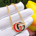 Double-G Emblem Pendant Necklace in Polished Metal-Tone – Design 090 main product view