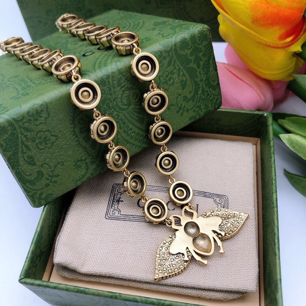 Bee Pendant Necklace in Polished Metal-Tone styled product view