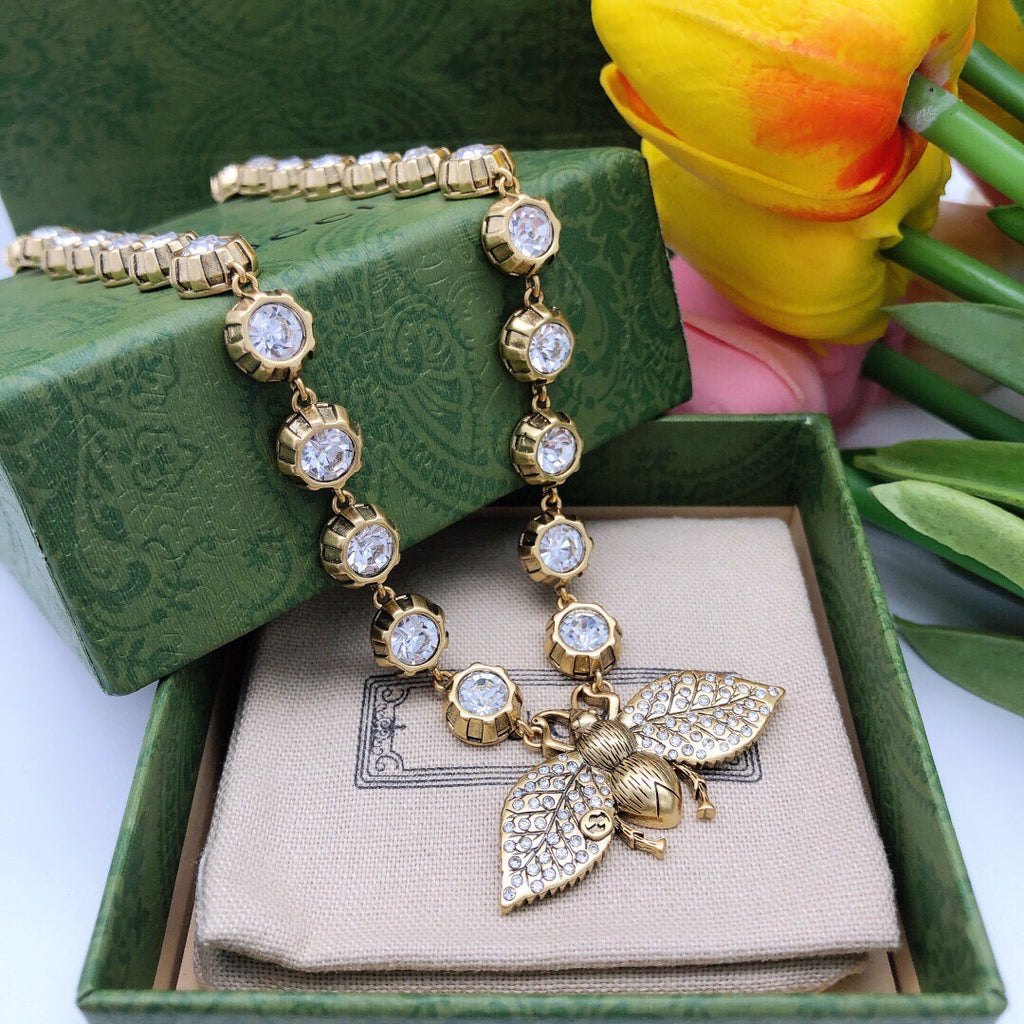 Bee Pendant Necklace in Polished Metal-Tone main product view