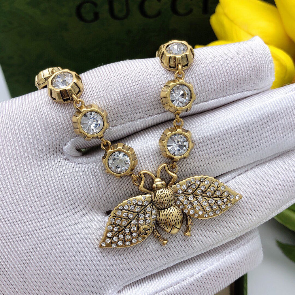 Bee Pendant Necklace in Polished Metal-Tone front product view