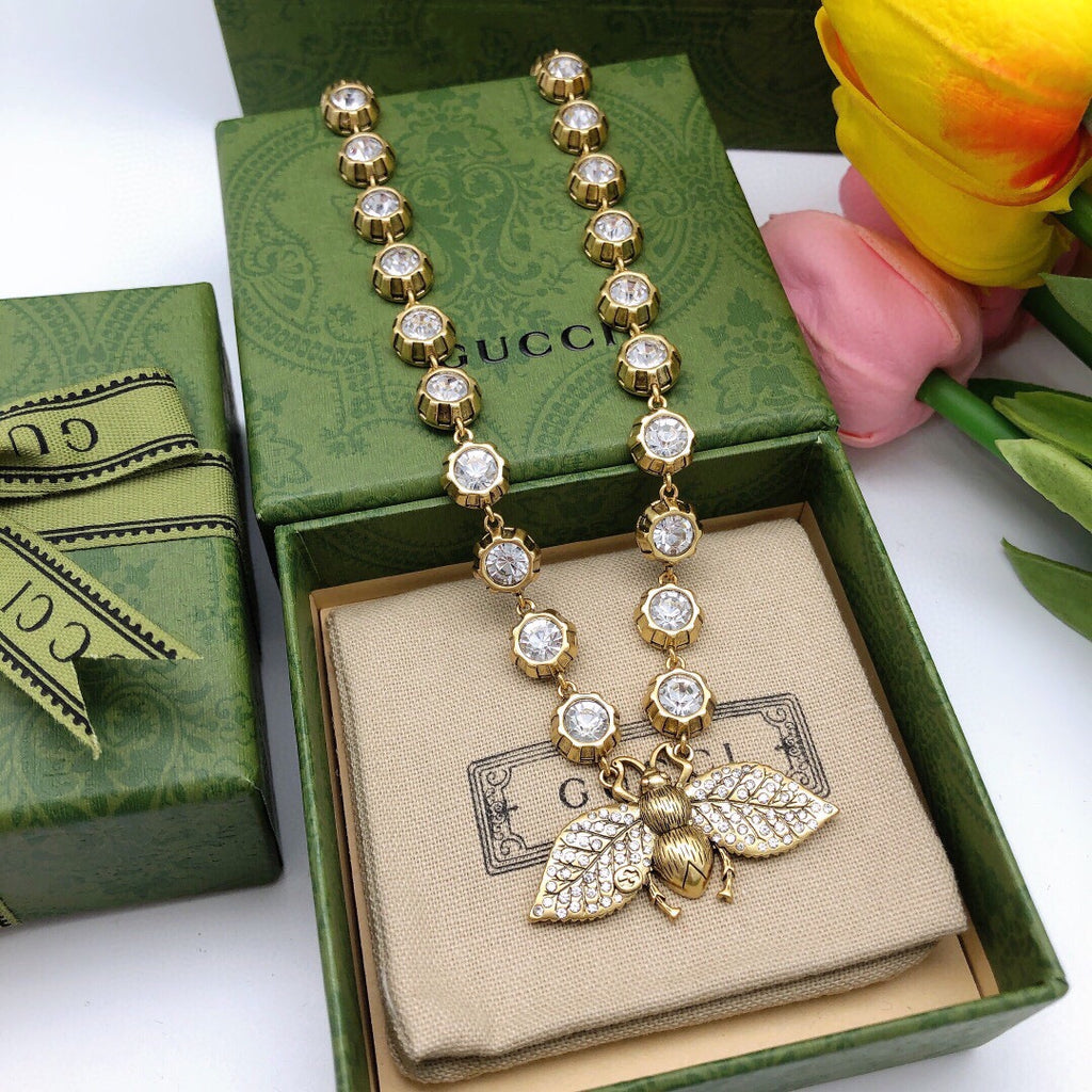 Bee Pendant Necklace in Polished Metal-Tone front product view