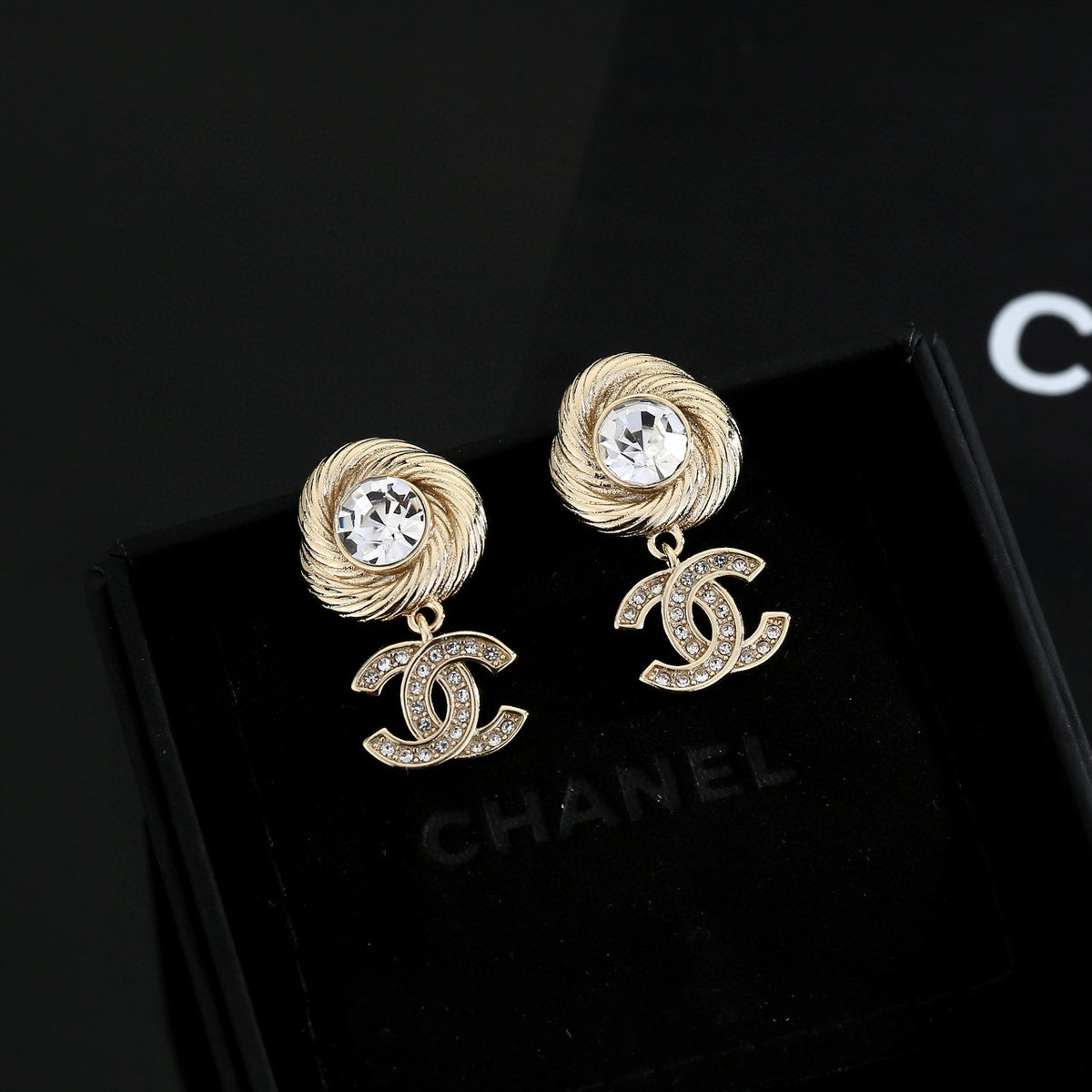 Double-C Emblem Stud Earrings in Gold-Tone – Design 013 main product view