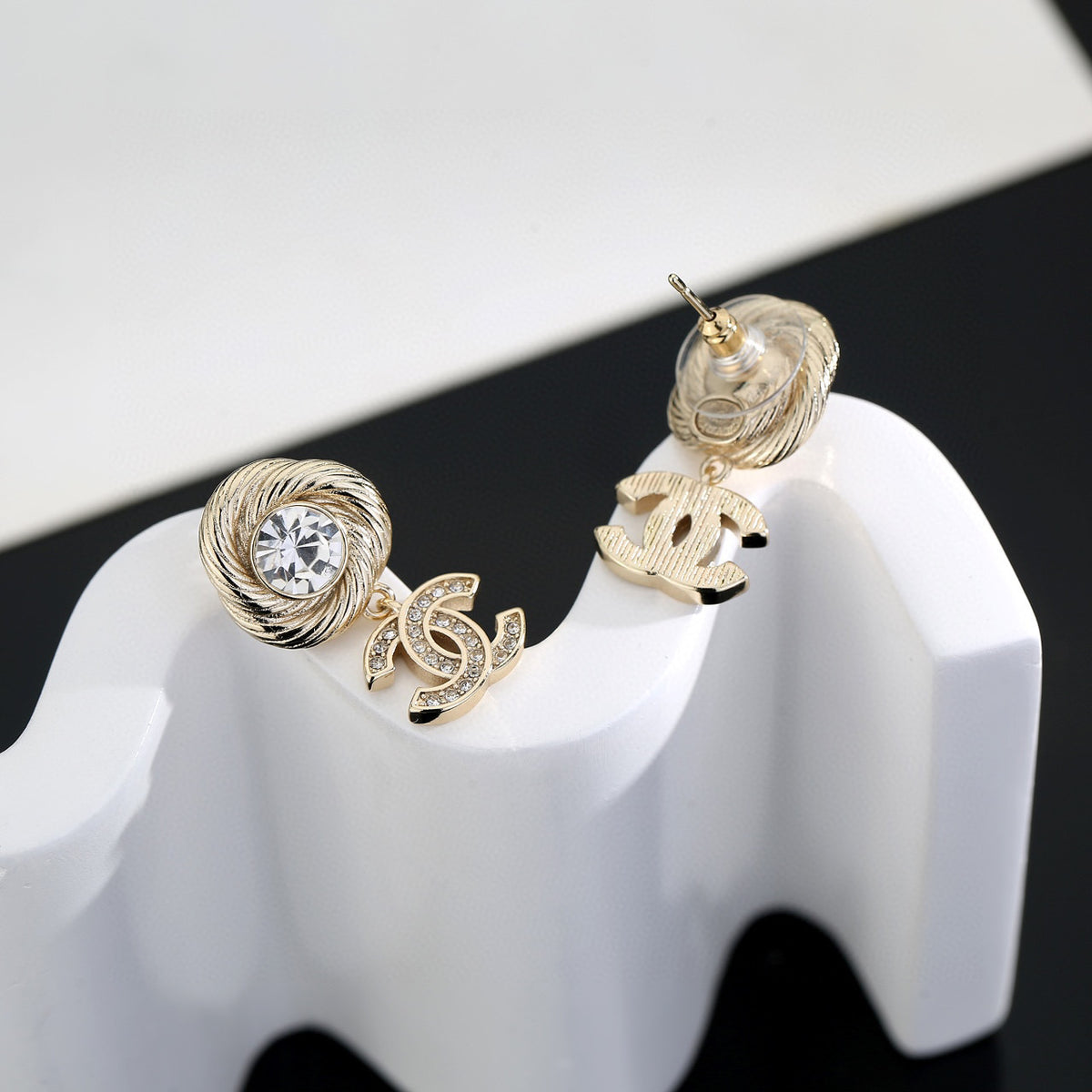 Double-C Emblem Stud Earrings in Gold-Tone – Design 035 main product view