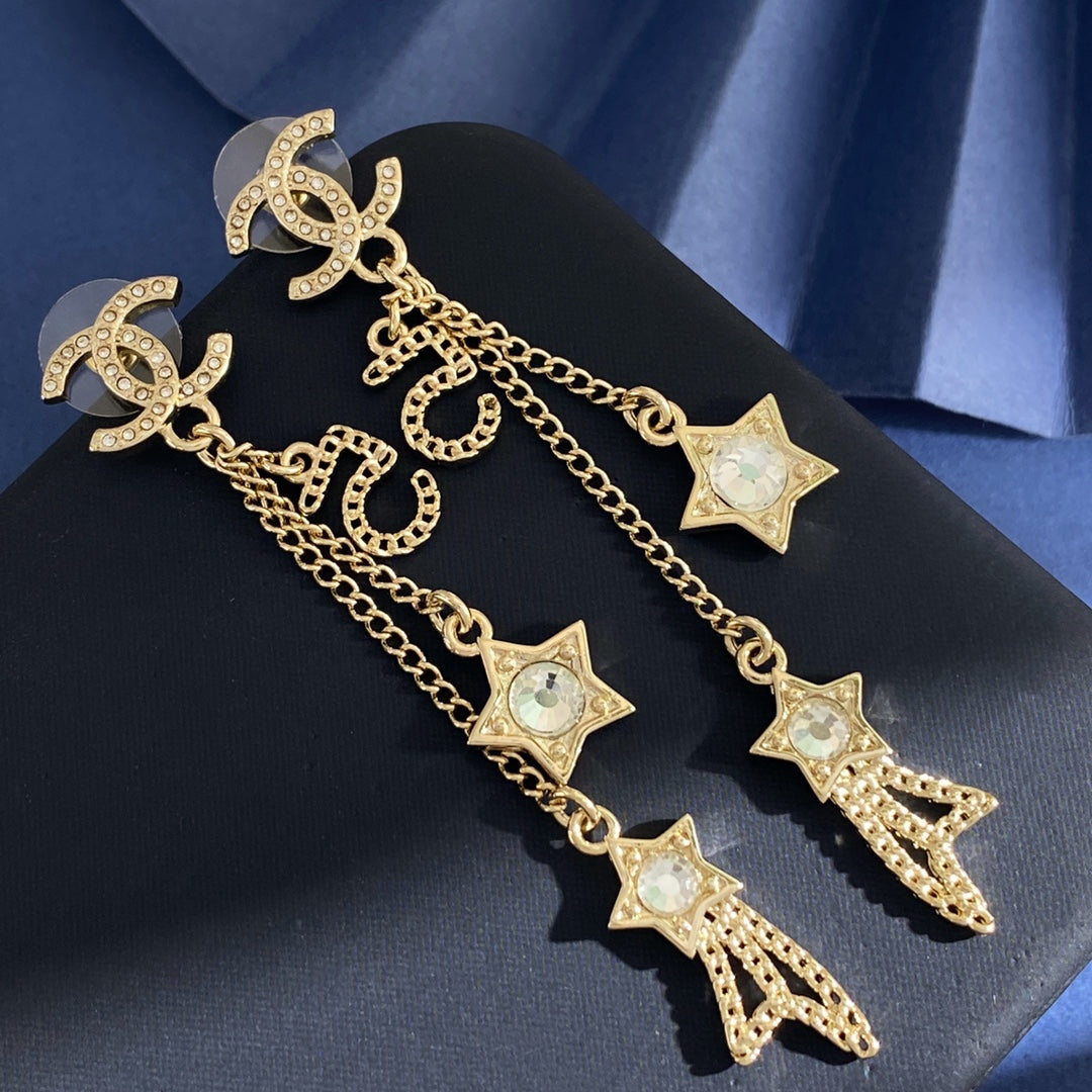 Double-C Emblem Crystal-Accent Stud Earrings – Star Detail – Design 004 main product view