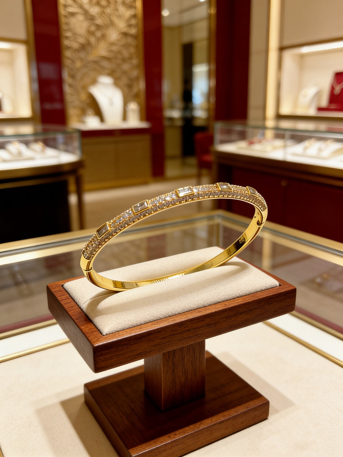 Sculptural Statement Bracelet in Gold-Tone – Design 144 front view