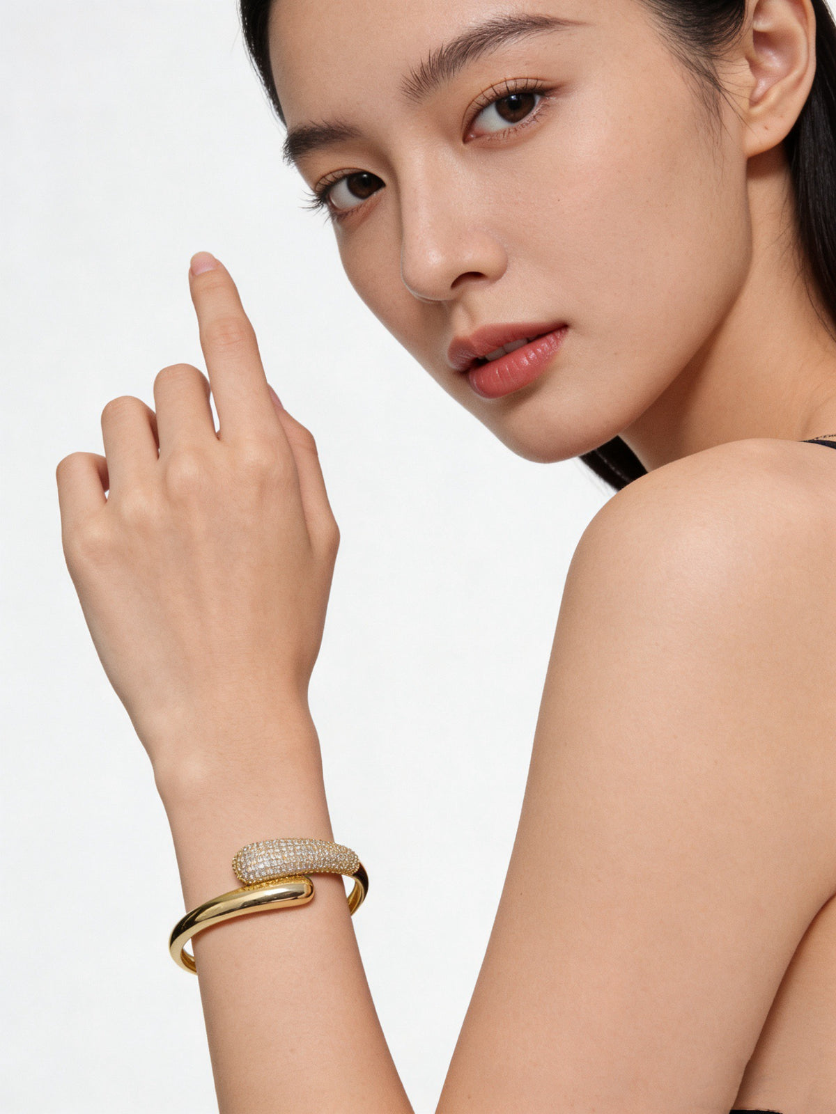 Sculptural Statement Bracelet in Gold-Tone – Design 140 styled view