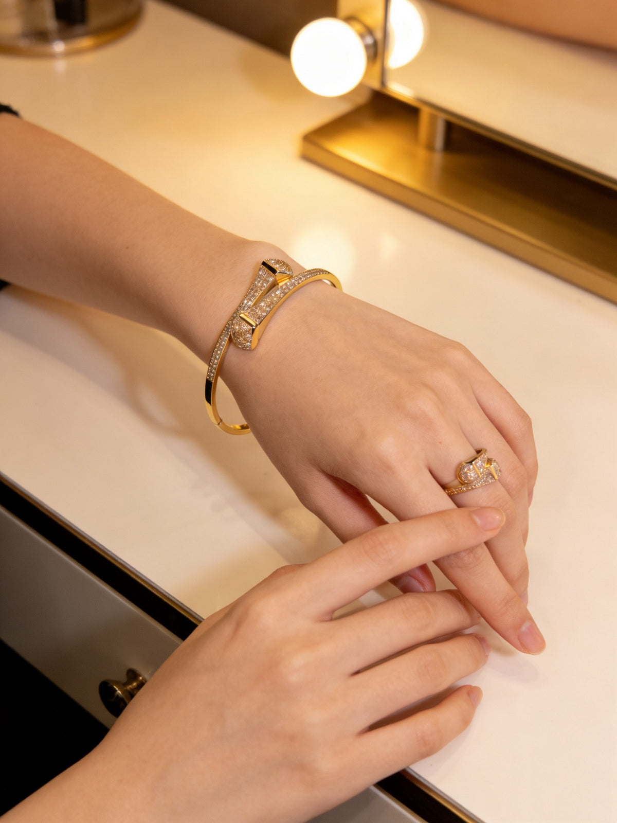 Sculptural Statement Bracelet in Gold-Tone – Design 195 side detail