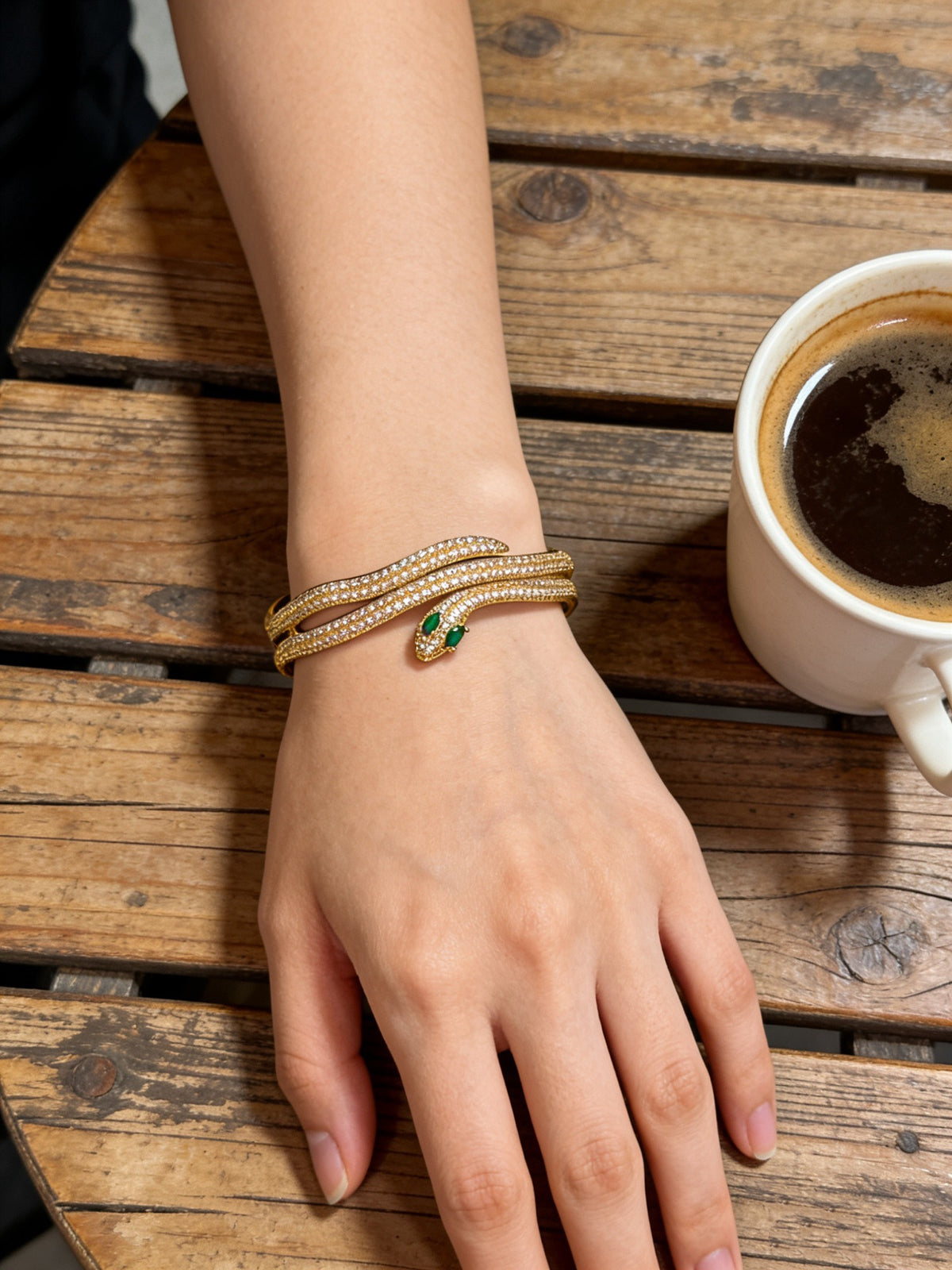 Sculptural Statement Bracelet in Gold-Tone – Design 194 side detail