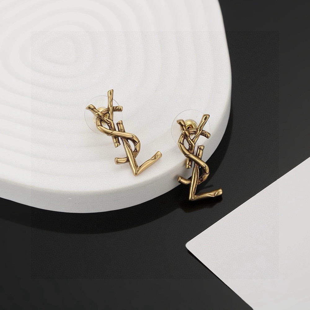 Geometric Emblem Stud Earrings in Gold-Tone – Design 011 main product view