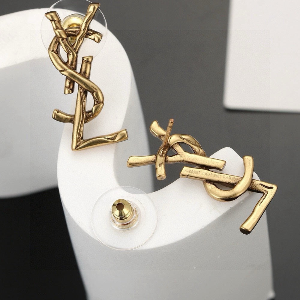 Geometric Emblem Stud Earrings in Gold-Tone – Design 011 front product view