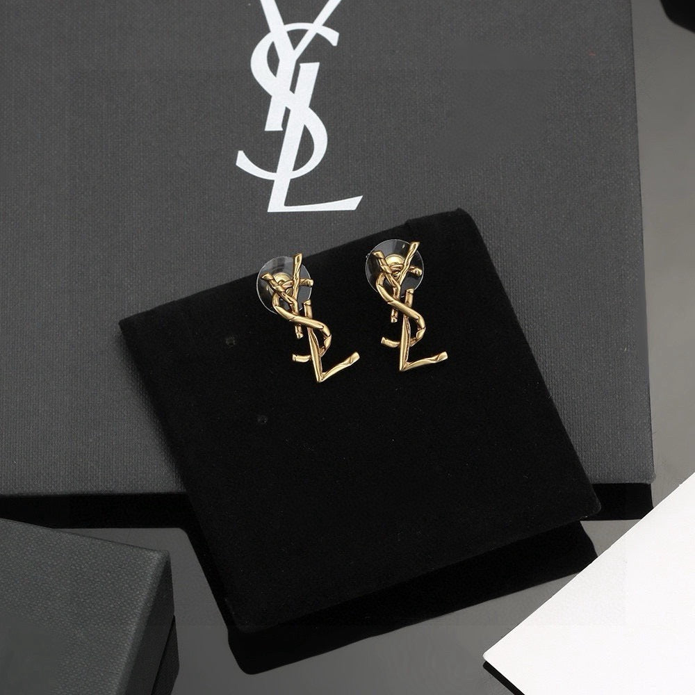 Geometric Emblem Stud Earrings in Gold-Tone – Design 002 detail view