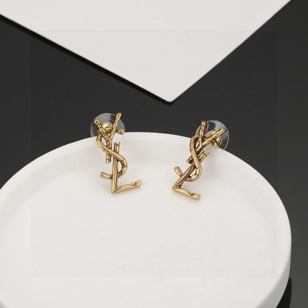 Geometric Emblem Stud Earrings in Gold-Tone – Design 011 side detail