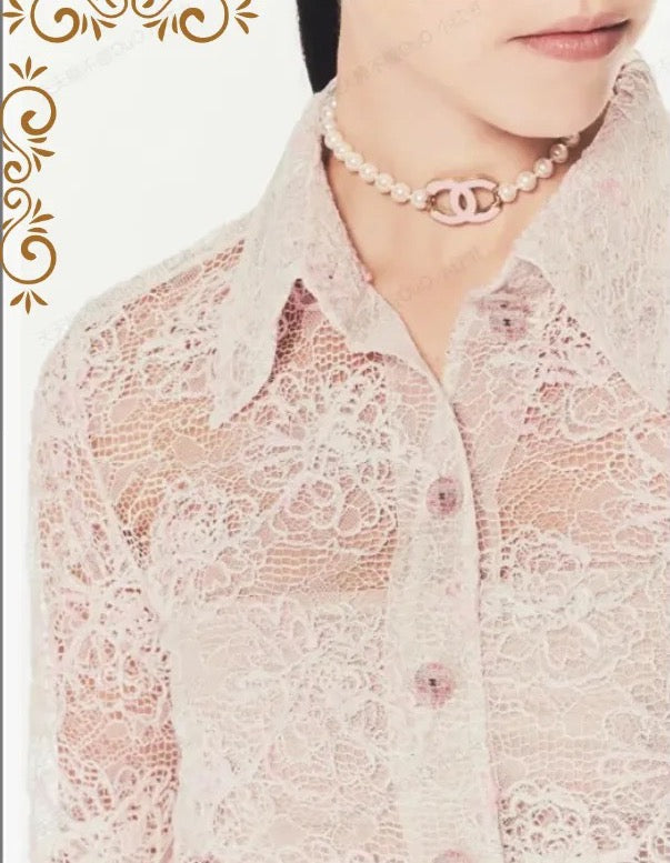 Double-C Emblem Pearl-Detail Pendant Necklace – Pearl Detail – Design 102 styled product view