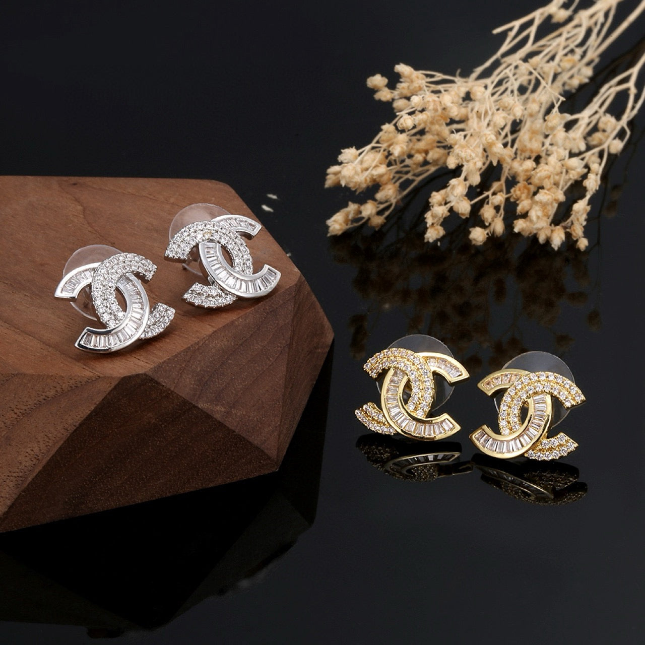 Letter Stud Earrings in Silver-Tone – Design 005 styled product view
