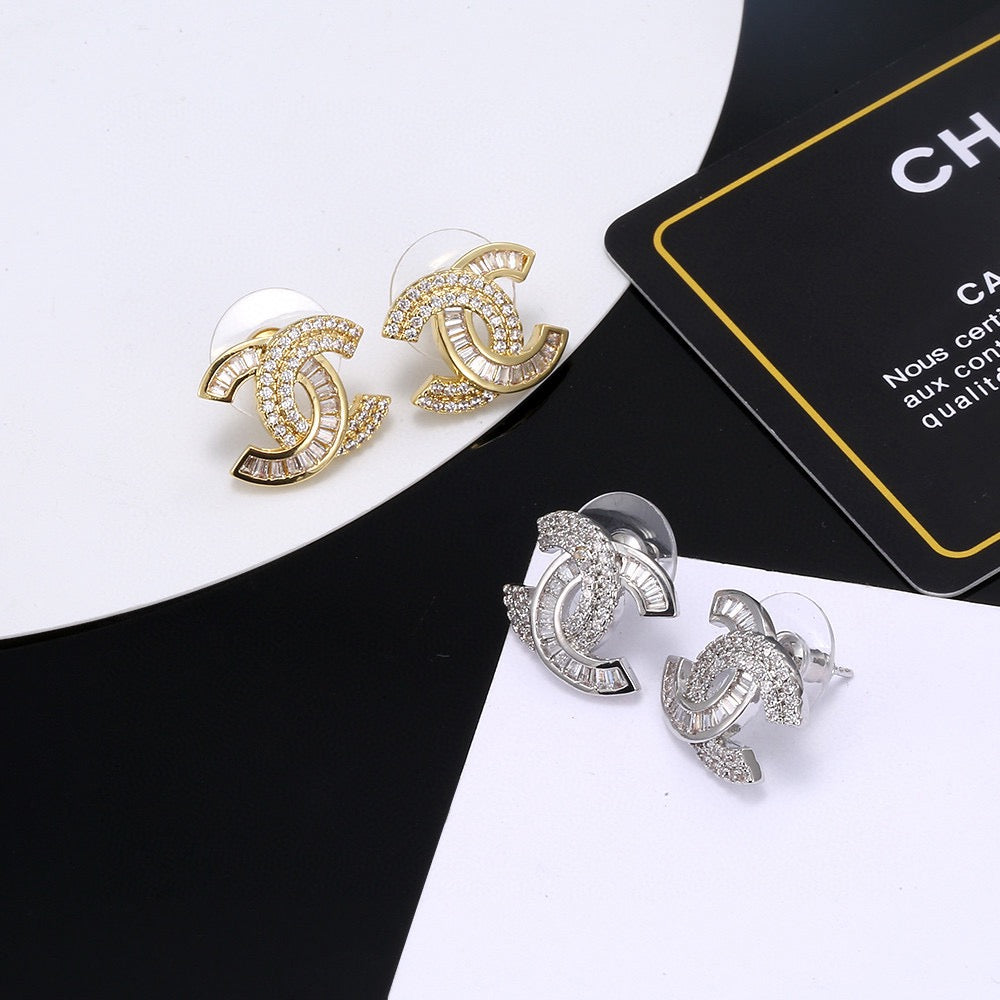 Letter Stud Earrings in Silver-Tone – Design 002 main product view