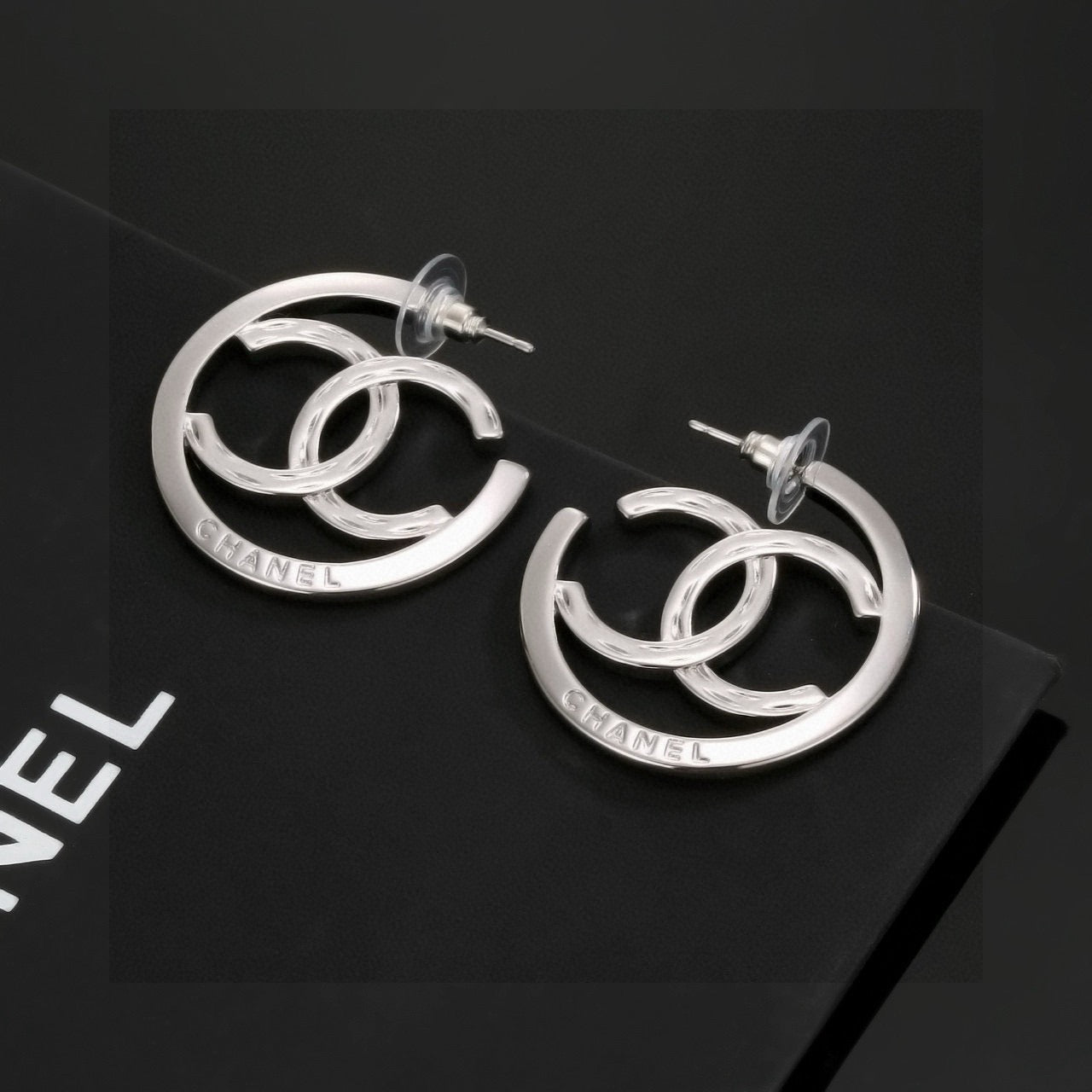 Letter Stud Earrings in Silver-Tone – Design 001 front product view