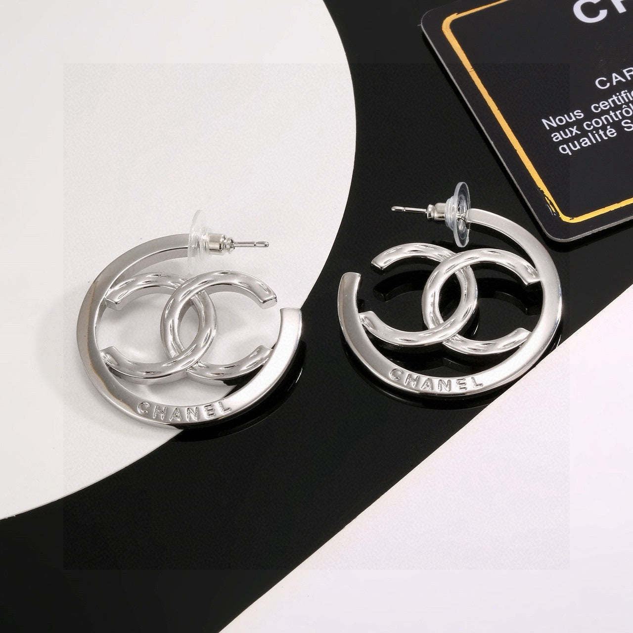 Letter Stud Earrings in Silver-Tone – Design 001 side detail